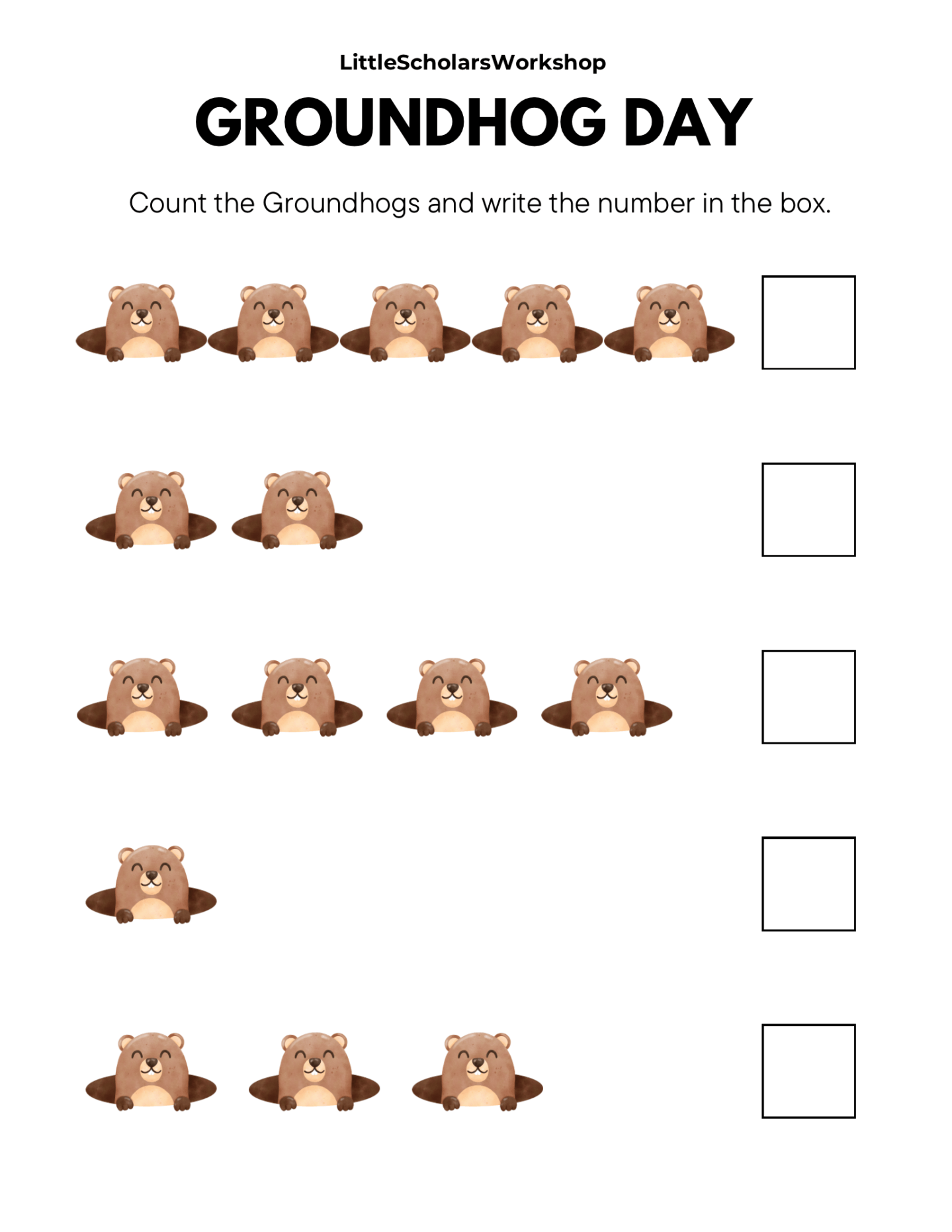 Lsw Worksheet Example Groundhog Day Counting Worksheet – Little Scholars Workshop